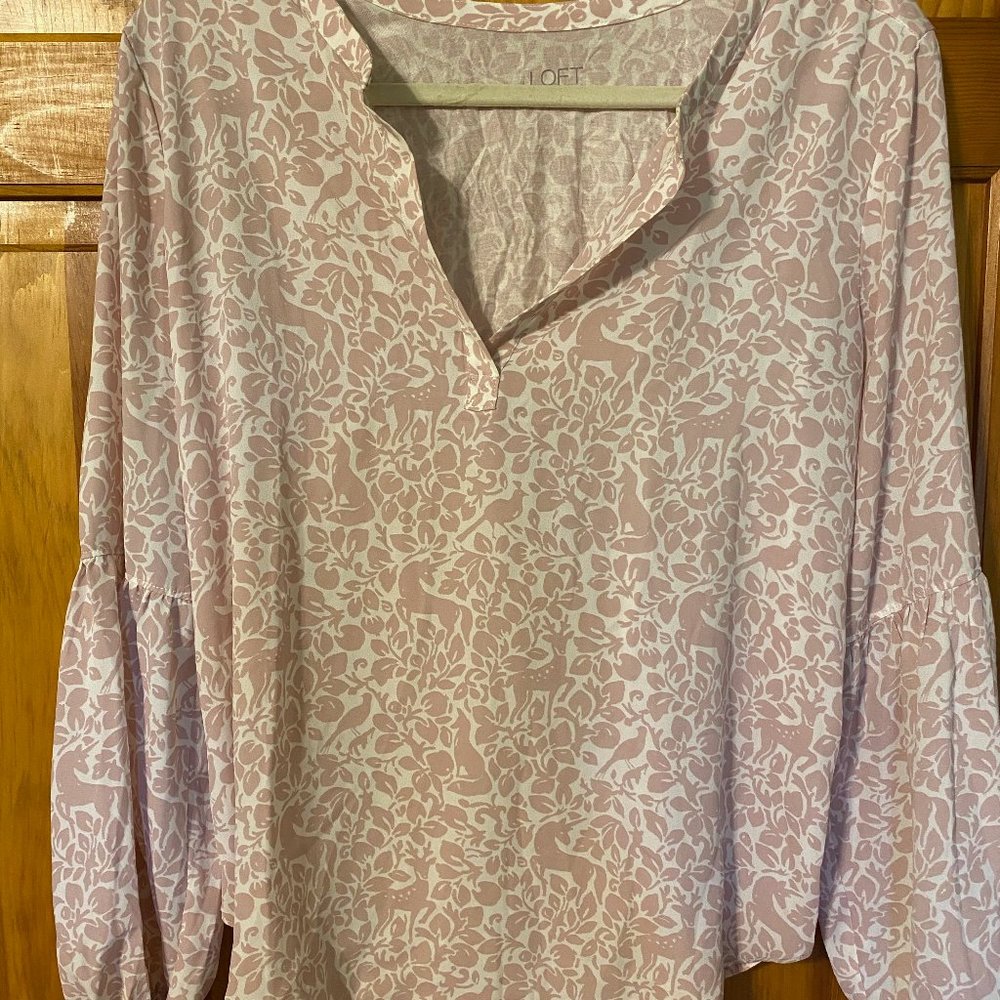 Balloon Sleeved Forest Animal Print Blouse